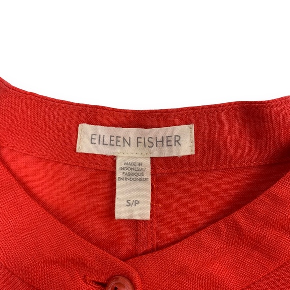 Eileen Fisher Orange 100% Linen Mandarin Collar Shirt Dress - Picture 4 of 9